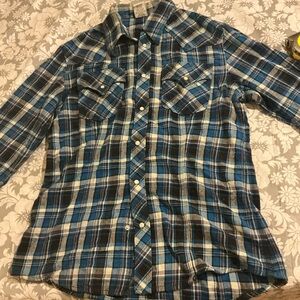 True Religion Blue and Brown Plaid Button Down Shirt